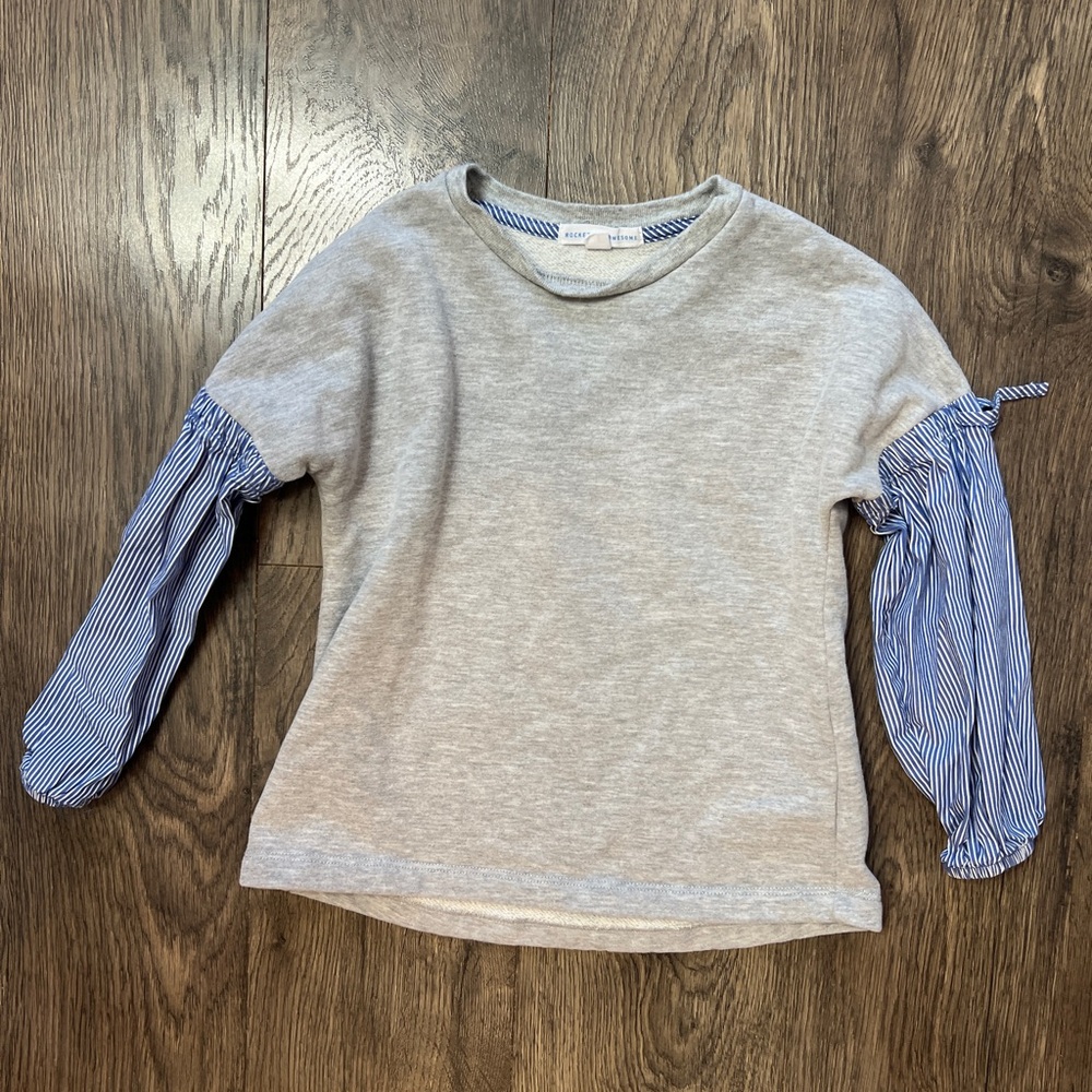 Girls' Rockets of AwesomeHeather Gray Sweatshirt with Blue Stripe Sleeve Accents